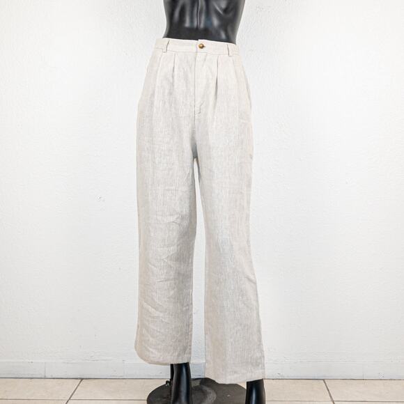Reformation $178 Mason Linen Pants Pleated front Beige size 4 - Picture 2 of 13